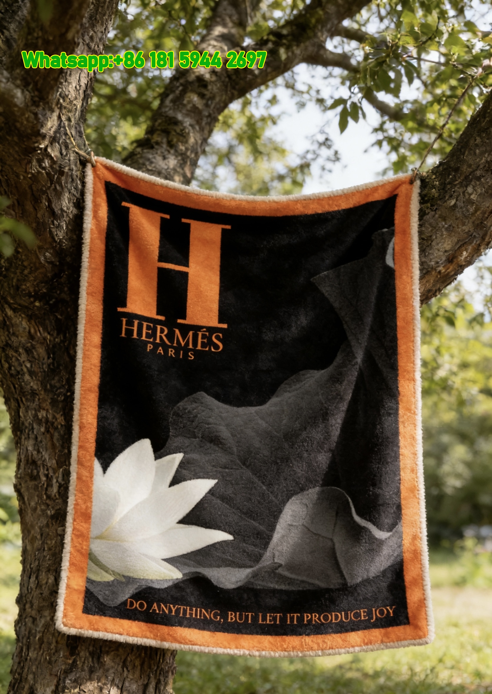 Hermès H Logo Lotus Flower Flannel Fleece Throw Blanket IMG_4946